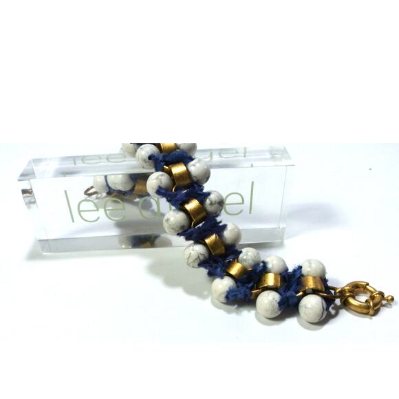 NWT Neiman Marcus Lee Angel Women's Howlite NAVY Fringe Brass Bracelet NWT 189 - Picture 5 of 10